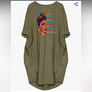 New Black Women Beautiful Magic, long sleeve and pockets tunic dress